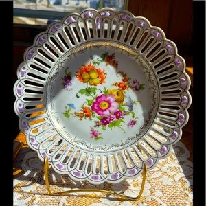 Pretty hand-painted ribbon plate, vintage Bavaria